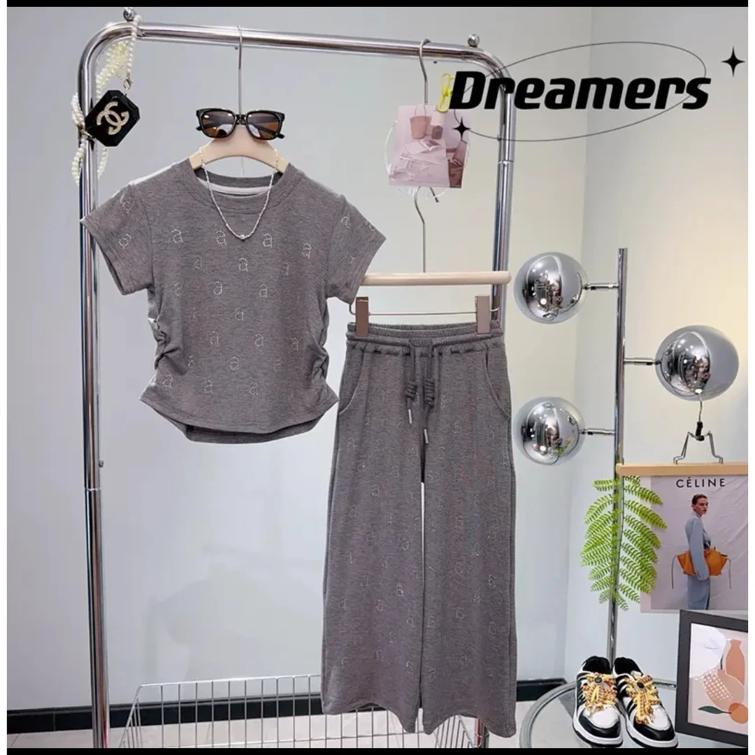 儿童套装洋气时尚休闲百搭夏季阔腿女童运动黑色宽松潮流夏装韩版