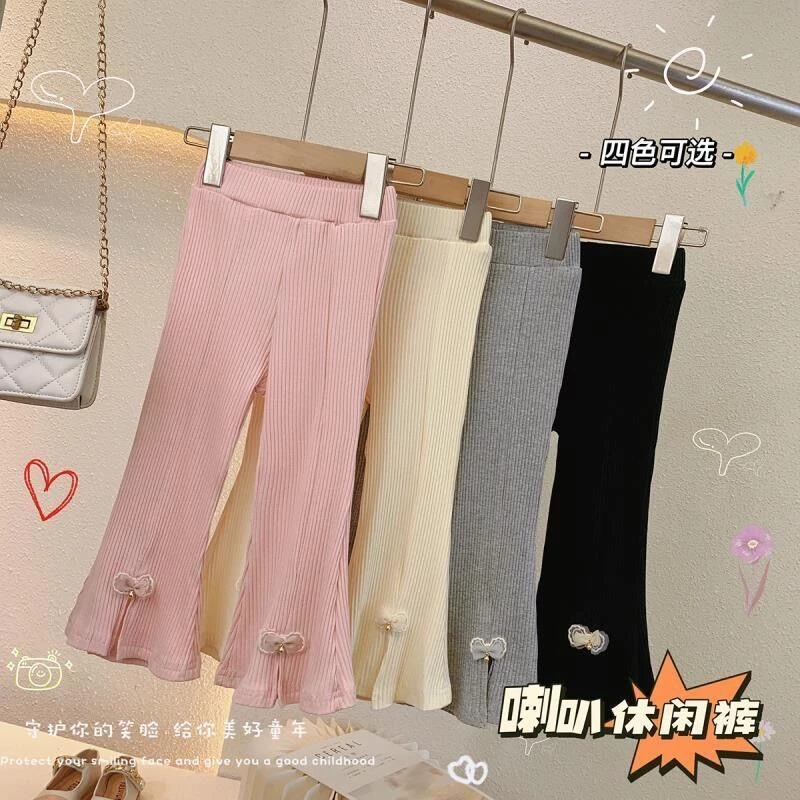 【粉丝专享】女童春秋季新款蝴蝶结喇叭裤女宝宝宽松休闲高腰休闲裤