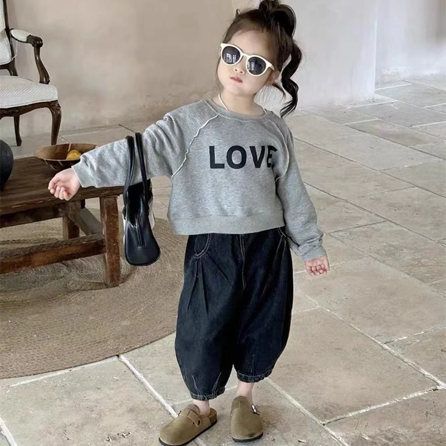 儿童春秋季新款牛仔裤宽松休闲卫衣男女童休闲百搭阔腿裤