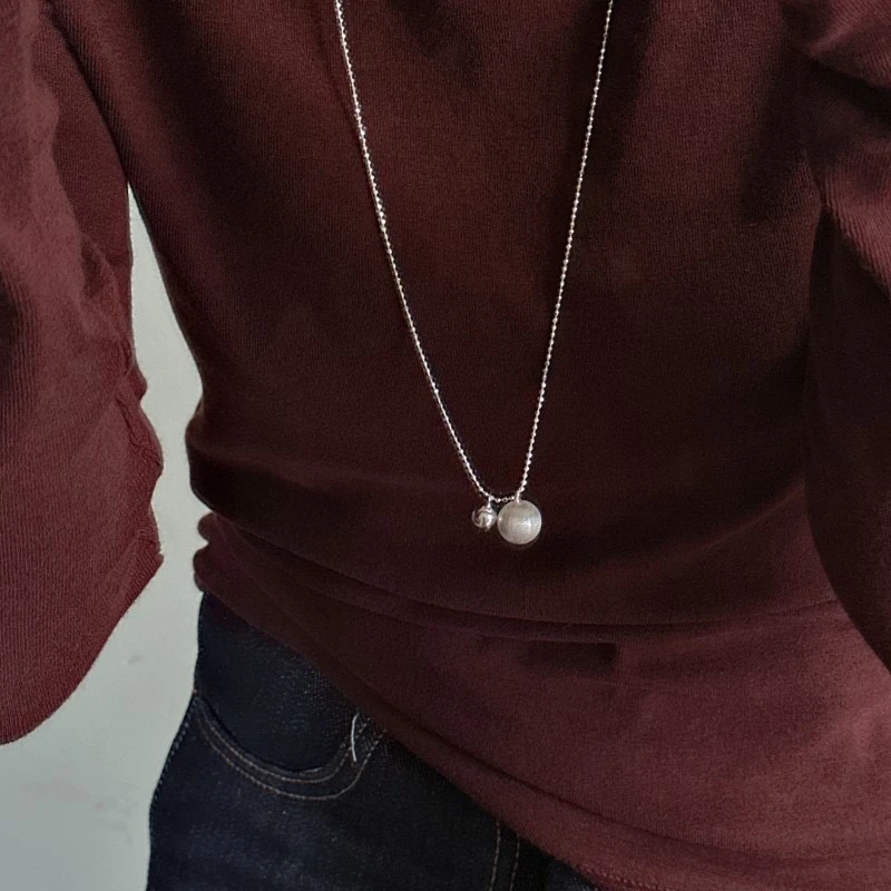 坠链均925银 S925纯银磨砂圆球项链「有求必应」抽拉长款秋冬毛衣链