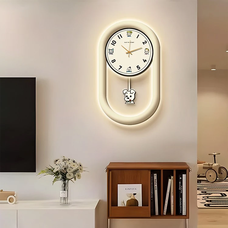2024新款奶油风装饰画挂钟时尚家用挂墙钟表静音摇摆创意时钟
