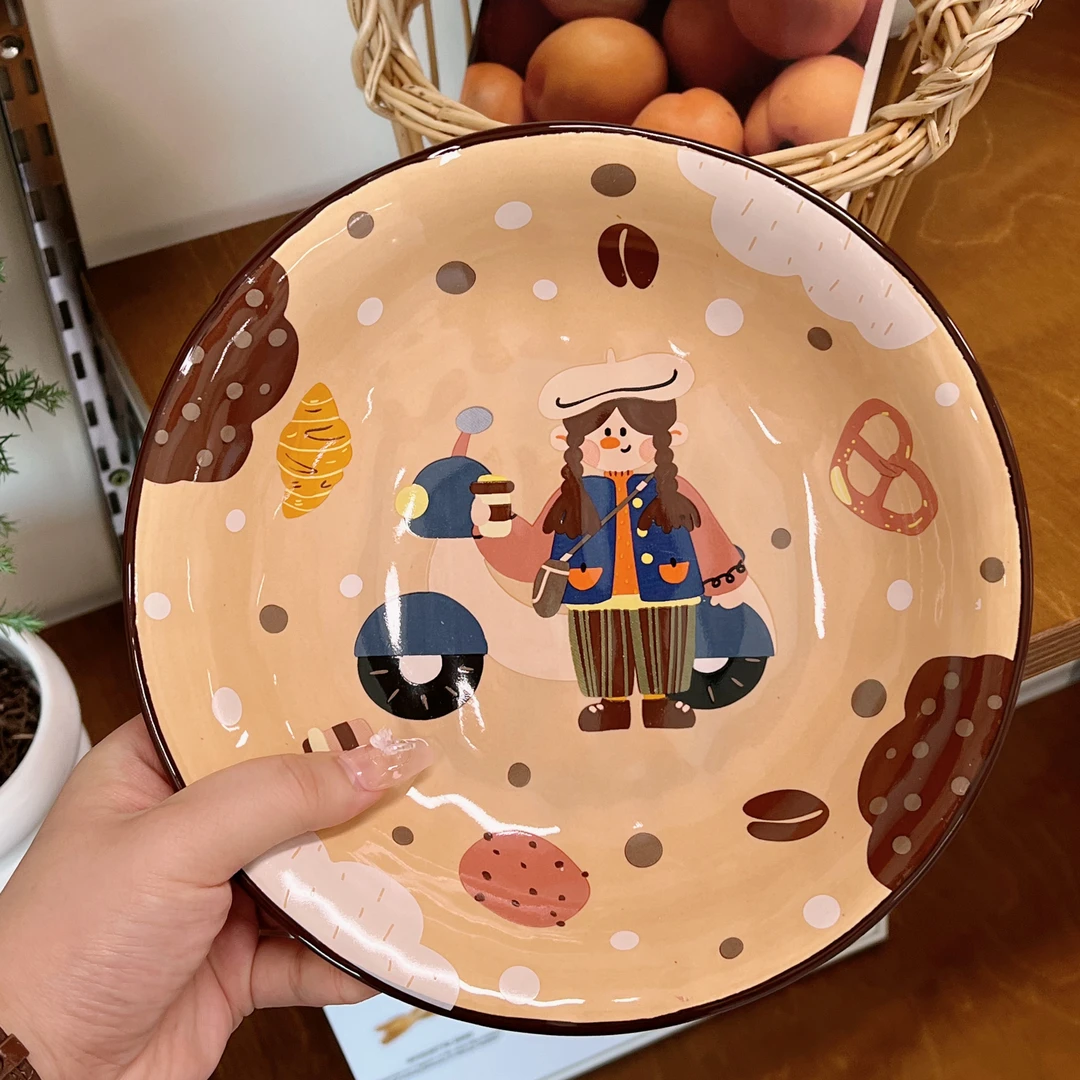 【大宣插画师联名】美拉德风可爱陶瓷深盘陶瓷盘餐盘