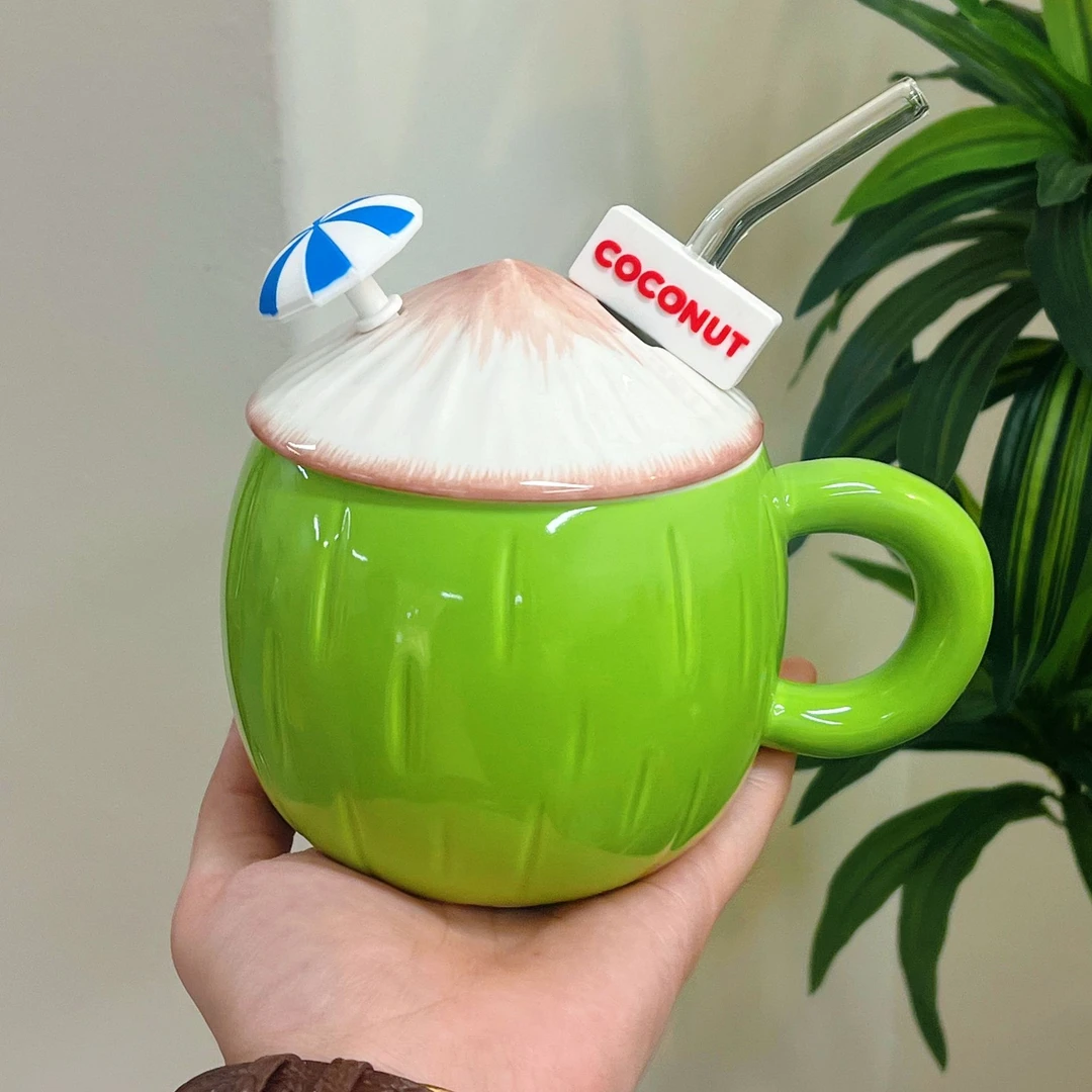 【设计师合作款】夏日椰子陶瓷马克杯吸管杯大容量
