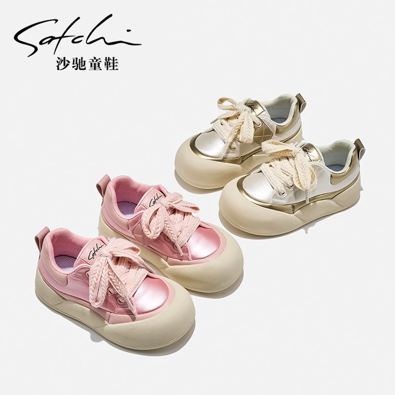 Satchi/沙驰童鞋春款男女宝宝时尚软底板鞋2024新款面包板鞋24141