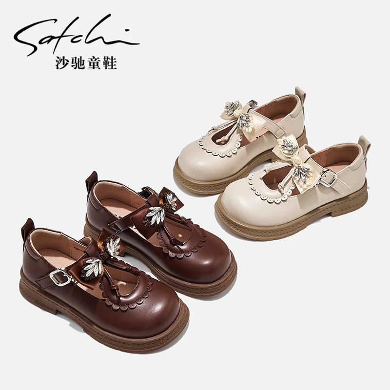 沙驰童鞋儿童时尚英伦风复古软底小皮鞋2024新款皮鞋24027