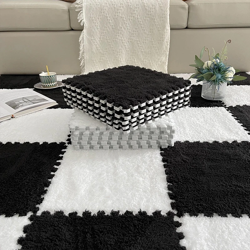 网红毛毛地毯卧室全铺泡沫拼接地垫客厅隔音大面积床边毯房间垫子