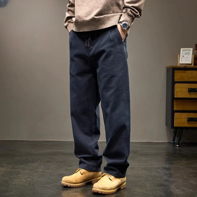 Cebrodz2024新款复古水洗做旧休闲裤男秋宽松直筒纯色简约阔腿裤