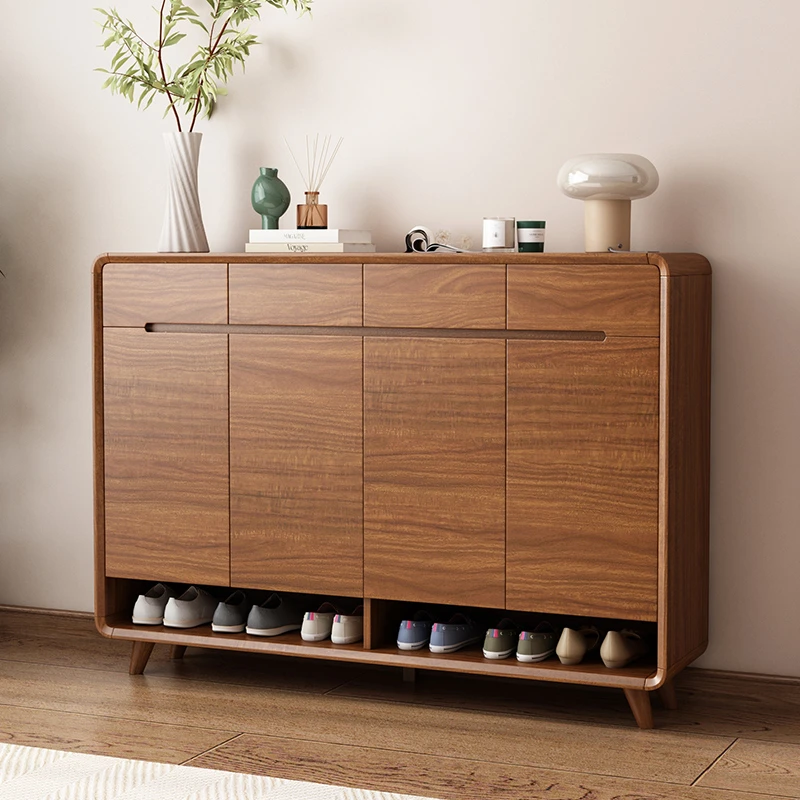 新中式鞋柜家用门口大容量实木框室内入户加宽玄关柜2024新款爆款