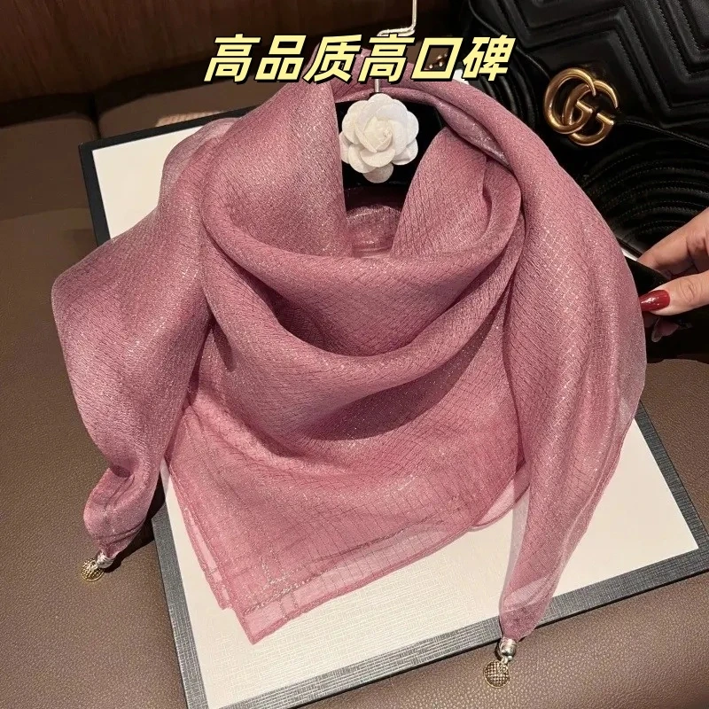 丝巾女春秋新款方巾磁吸扣高级感纱巾百搭装饰小领巾薄款洋气围巾