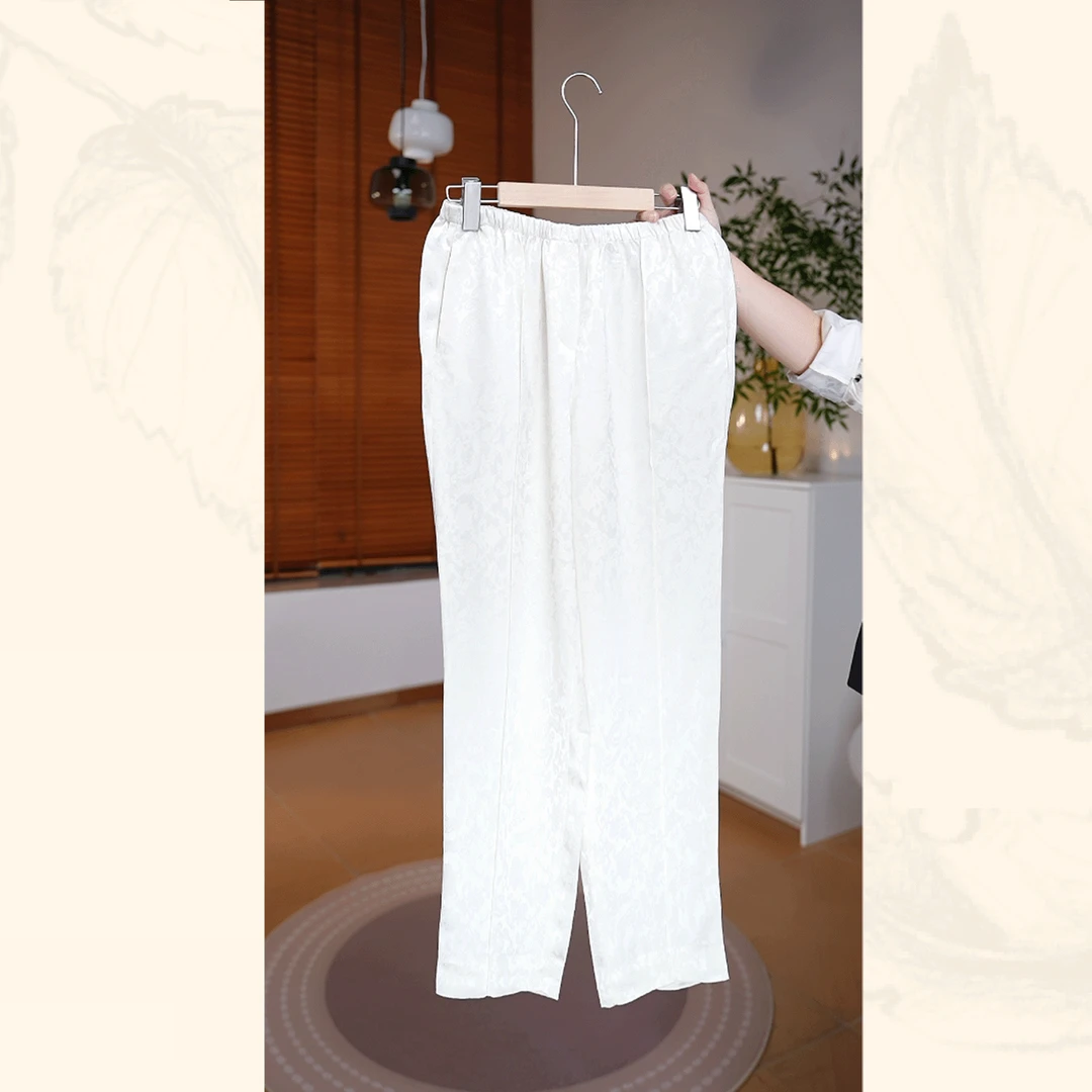 『XIANER』新中式高定设计师款暗纹提花显瘦宽松休闲裤QSX21228