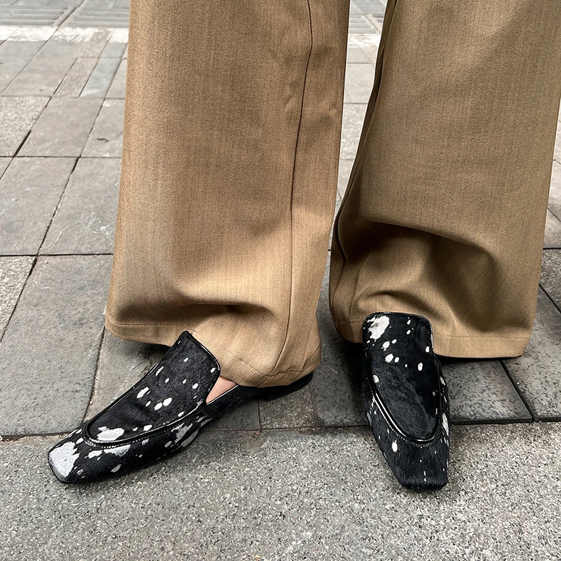 2025年春秋新款马毛乐福鞋女英伦风复古百搭软底矮跟休闲深口单鞋