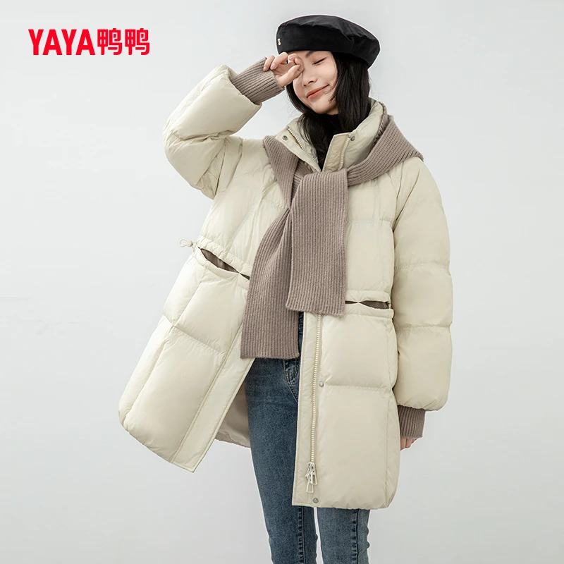 YAYA/鸭鸭羽绒服女中长款可脱卸针织披肩甜美时尚外套YE3B627945H