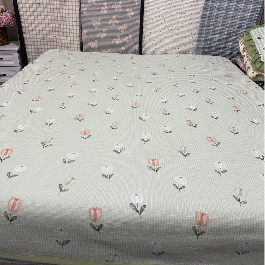 【棉代尔绿色郁金香】A类棉代尔四季床盖 亲肤柔软 可铺可盖 可机洗