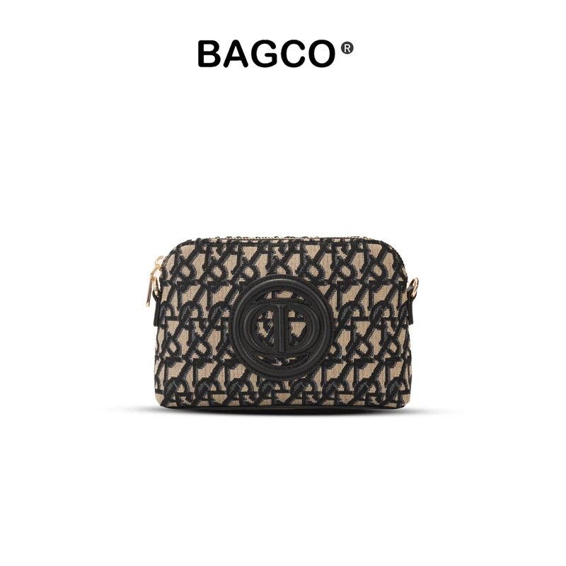 BAGCO新款纯黑色高级质感字母绣线拉链通勤单肩斜挎包
