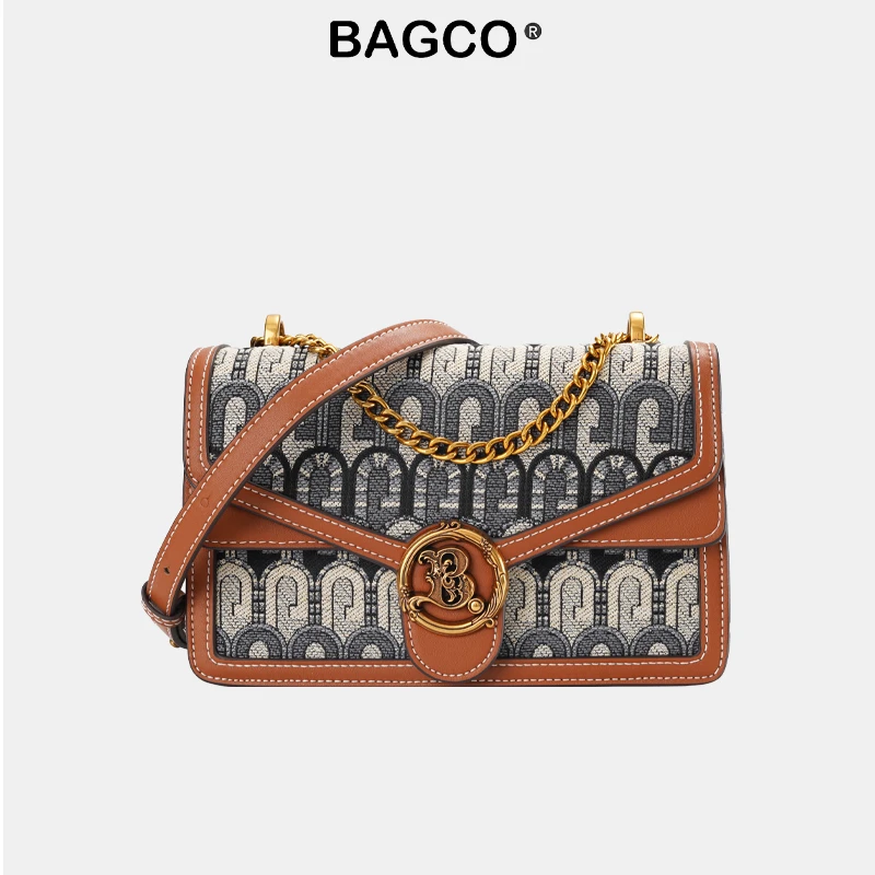 BAGCO【官方正品】新款复古轻奢提花面料时尚单肩斜挎包小方包女士