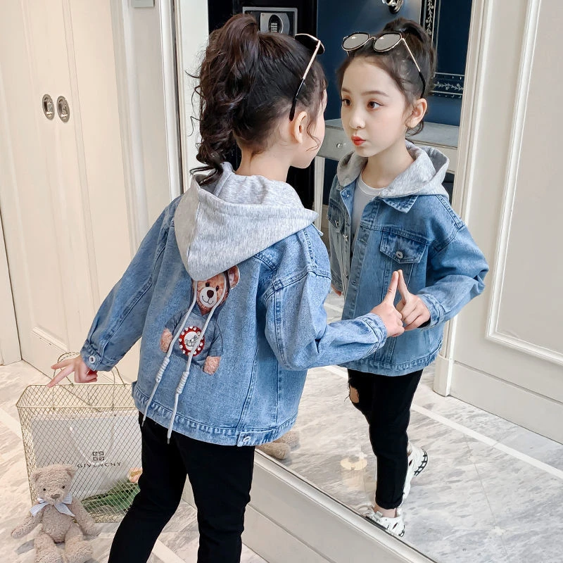 女童牛仔外套秋装2025新款洋气小女孩连帽夹克上衣春秋季儿童外穿