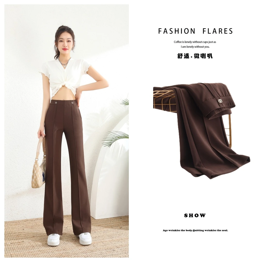 6002春夏2023韩版高腰西装显瘦直筒阔腿宽松微喇叭裤垂感女长裤