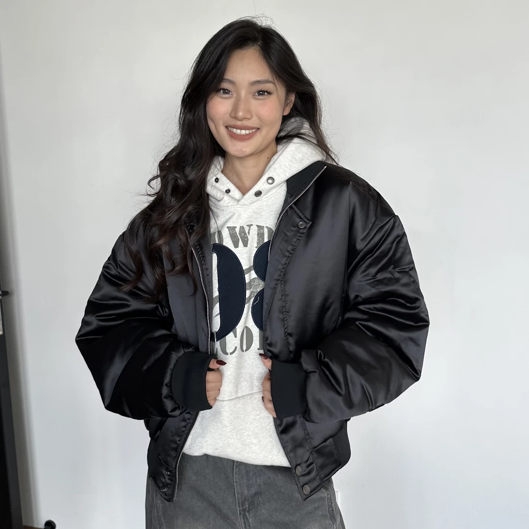 【Fcii】经典纯色宽松飞行服加厚百搭夹棉棉服X4W2476