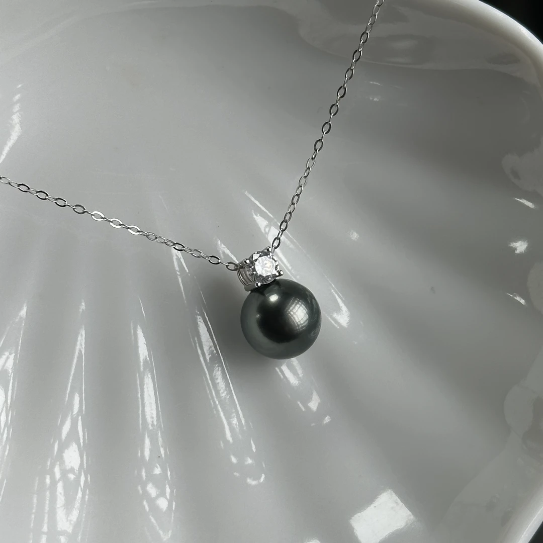山与湖珠宝【永夜】9-10mm拉贡级 天然海水大溪地珍珠吊坠戴妃款
