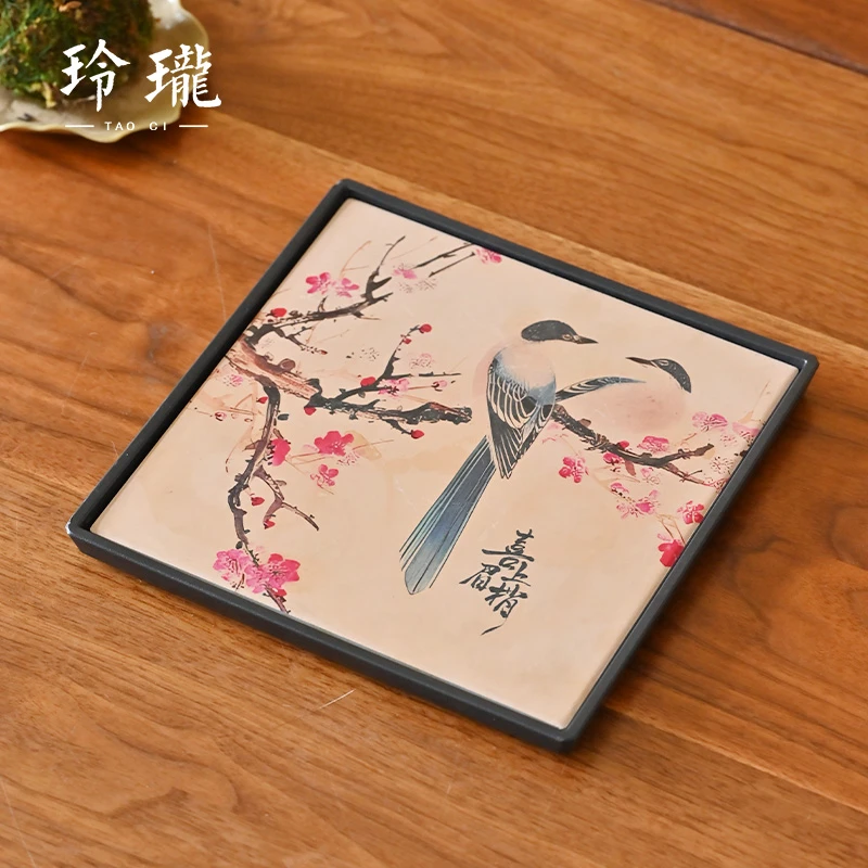 秋香茶具 喜上眉梢四方速干吸水茶盘干泡台茶壶小托盘壶承-3928