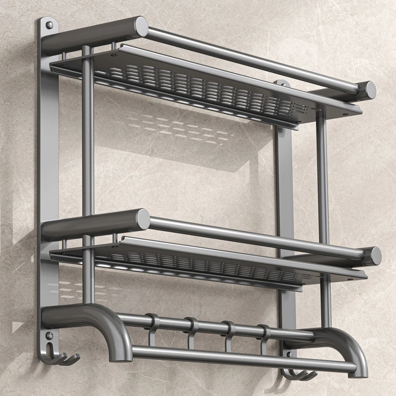枪灰色卫生间置物架免打孔壁挂式洗澡间毛巾架洗漱台浴室收纳神器