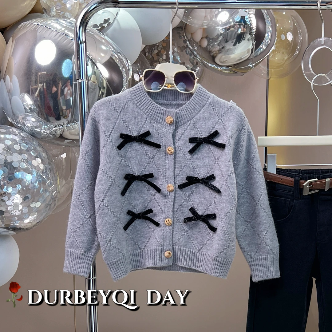 DURBEYQI/朵贝奇女童2025冬款韩版纯色小香风显瘦开衫毛衣4650