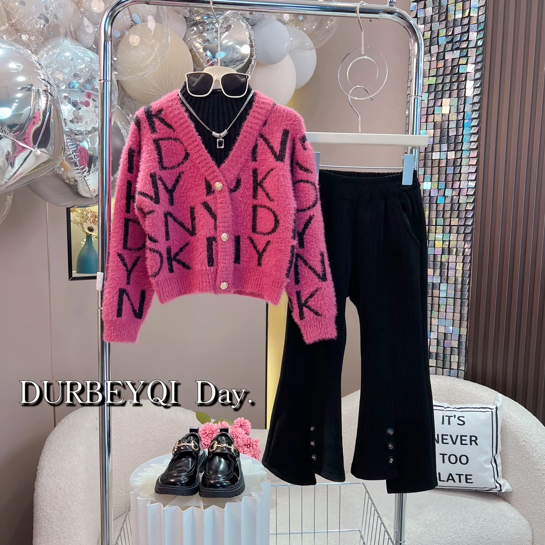 DURBEYQI/朵贝奇女童2025冬季韩版字母假两件毛衣长裤套装4926