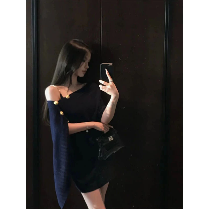 【晚宴名伶】纯欲风斗篷上衣设计感时尚气质百搭针织吊带裙两件套装