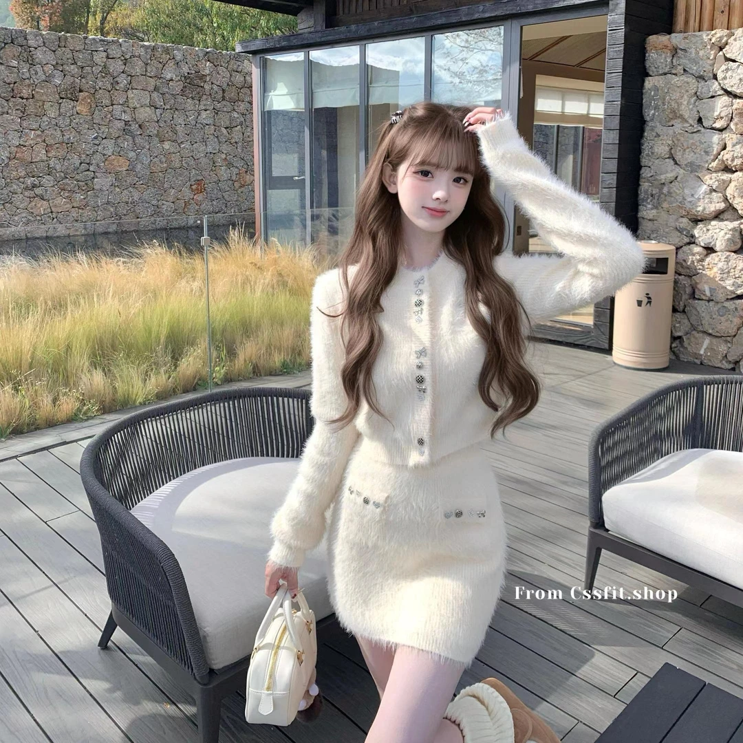 法式小香风针织套装女秋冬穿搭名媛高级感气质富家千金短裙两件套