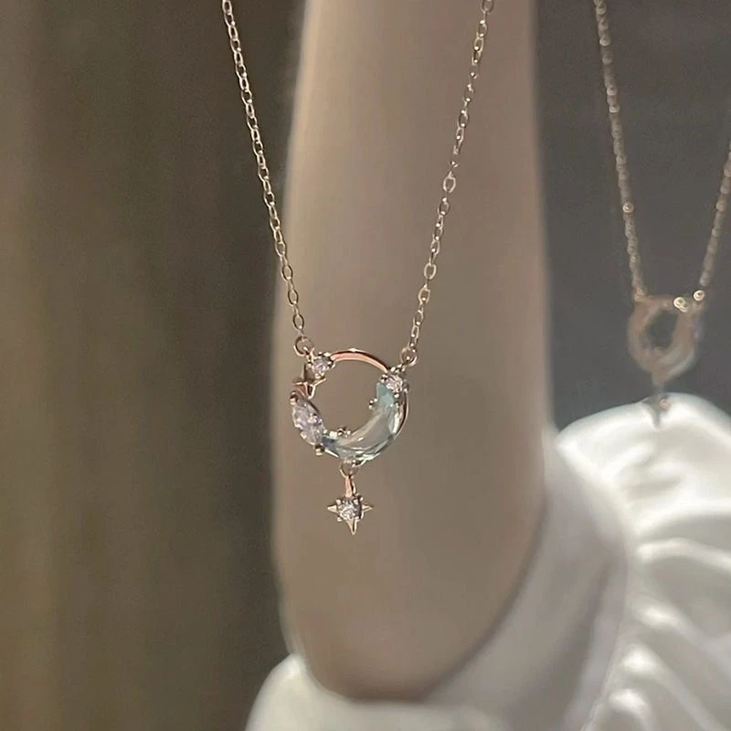 钛钢项链 银色逐梦星河月亮项链女轻奢小众设计百搭不掉色锁骨链