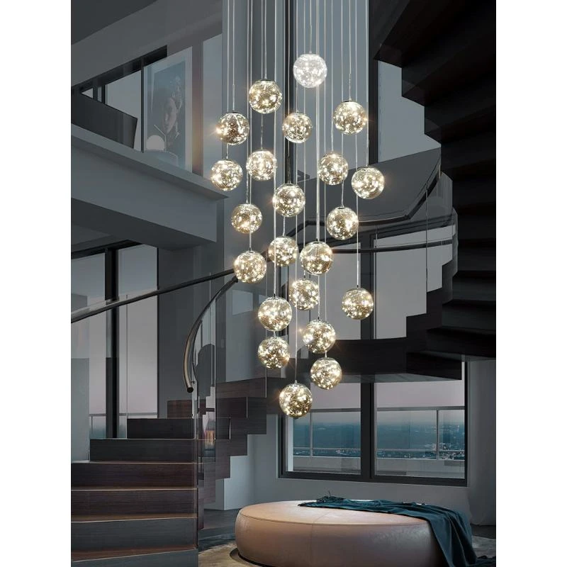 北欧满天星楼梯灯长吊灯复式楼现代简约轻奢别墅公寓客厅吊灯