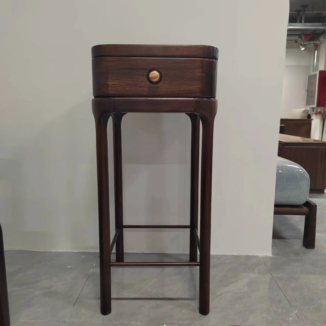 【品牌库存】420*420*900新中式乌金木花架置物架全实木立体