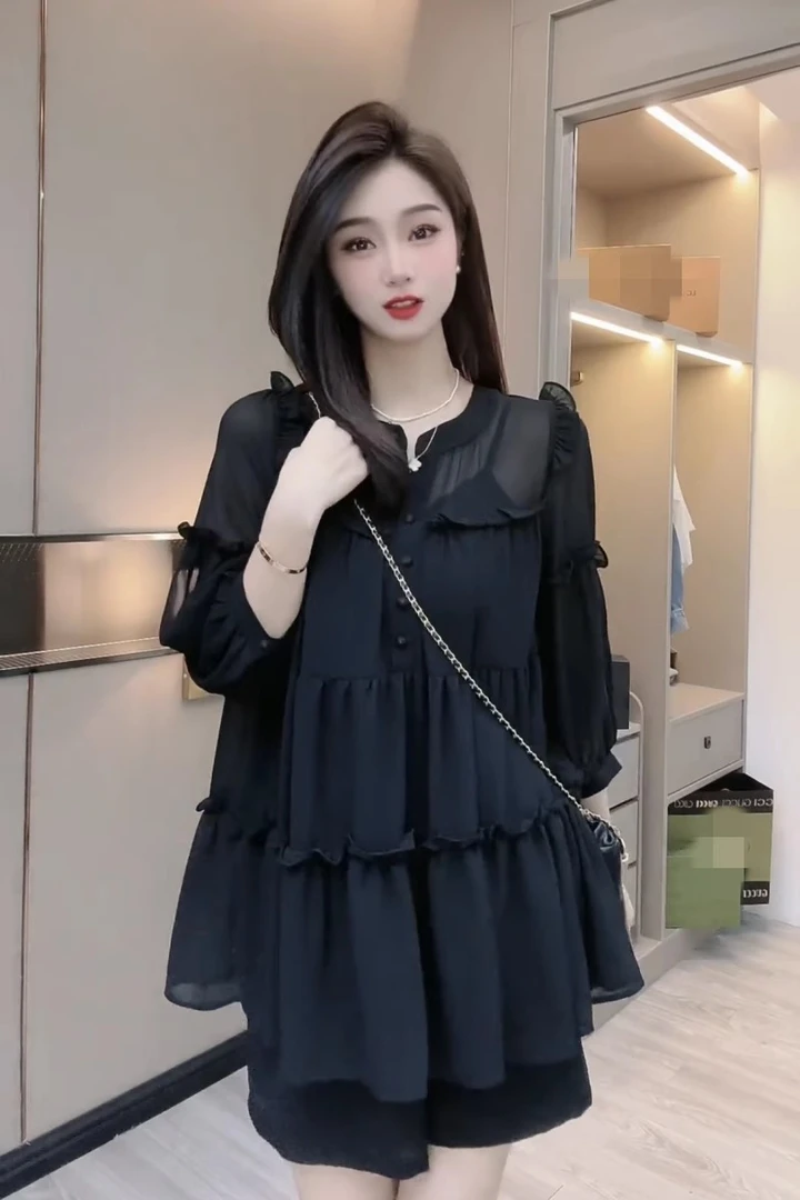 2025大码女装减龄时尚洋气显瘦遮肉韩版轻薄防晒荷叶边气质两件套