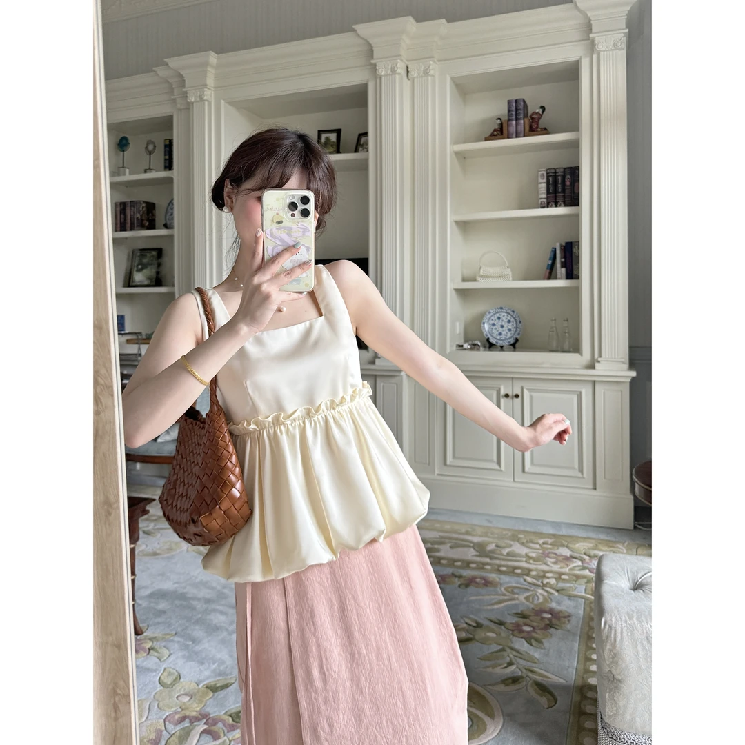 蕾英俊-时莹-夏季新款显瘦气质百搭韩系花苞背心短款上衣-JF4996