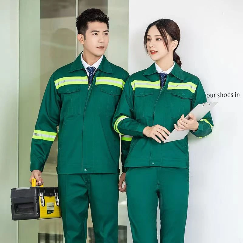 环卫工人反光条工作服套装春秋款绿色劳保服蓝色园林绿化工装上衣