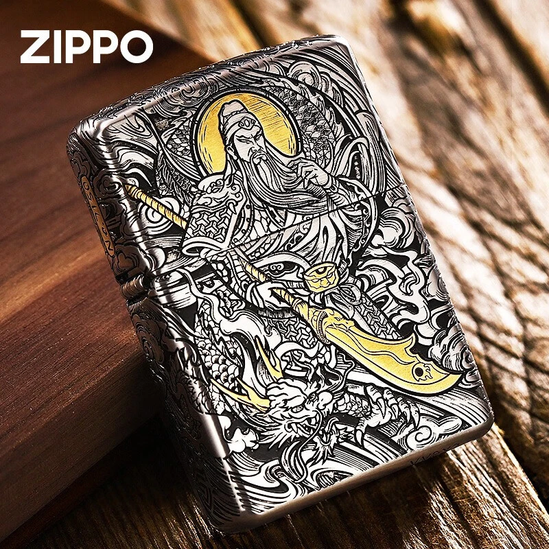 ZIPPO/之宝正品打火机错金套壳关公纯钢机礼盒装防风手雕DY9802TJ