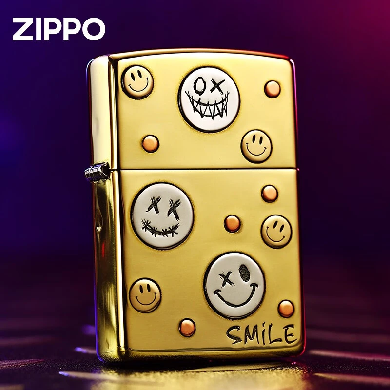 ZIPPO正品打火机镶嵌笑脸男士防风表情原装网红个性可爱送礼收藏