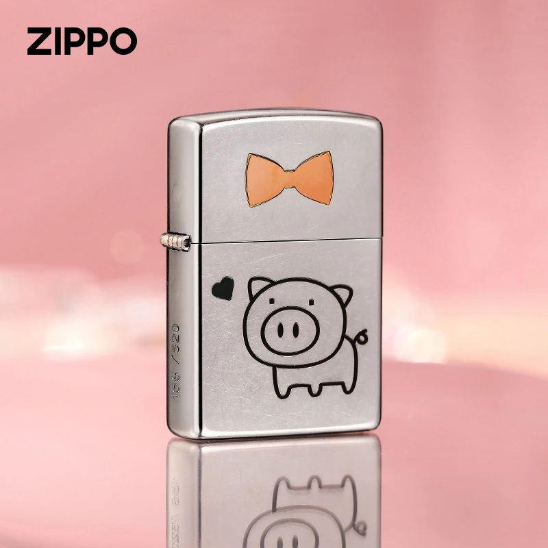 zippo打火机PIG猪正版贴章填漆可爱男士个性礼物