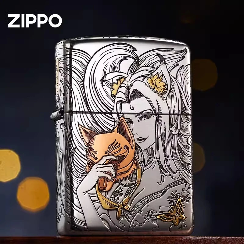 Zippo打火机【纯银镶嵌狐姬】防风高端立体工艺轻奢DYJ1