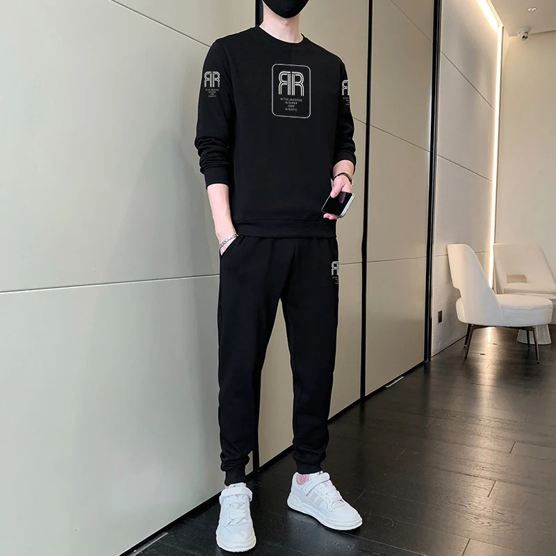 休闲运动套装男秋季时尚百搭男士长袖圆领卫衣两件套简约帅气男装