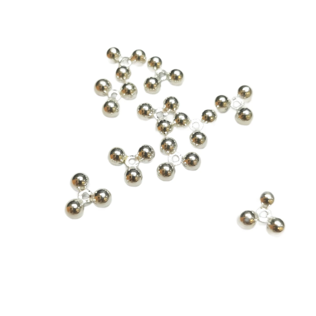 925银银制品 S925纯银三颗珠花间小圆球独特精致隔管DIY饰品配件