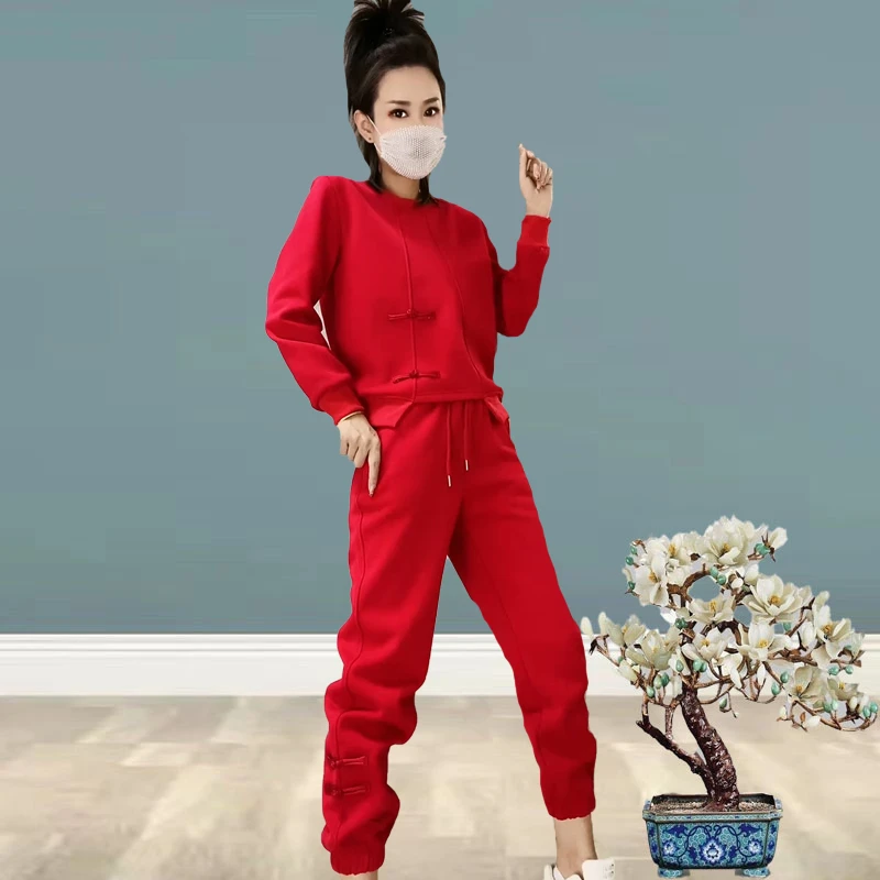 555541洋气时尚简约国风盘扣卫衣+束脚裤2024冬季新款休闲两件套