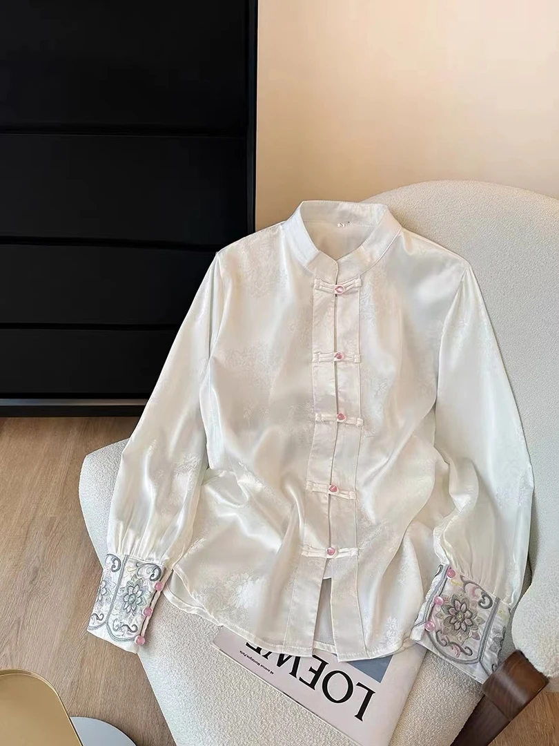 【春禅】新中式国风盘扣重工刺绣衬衫女春款上衣百搭内搭时尚显瘦女