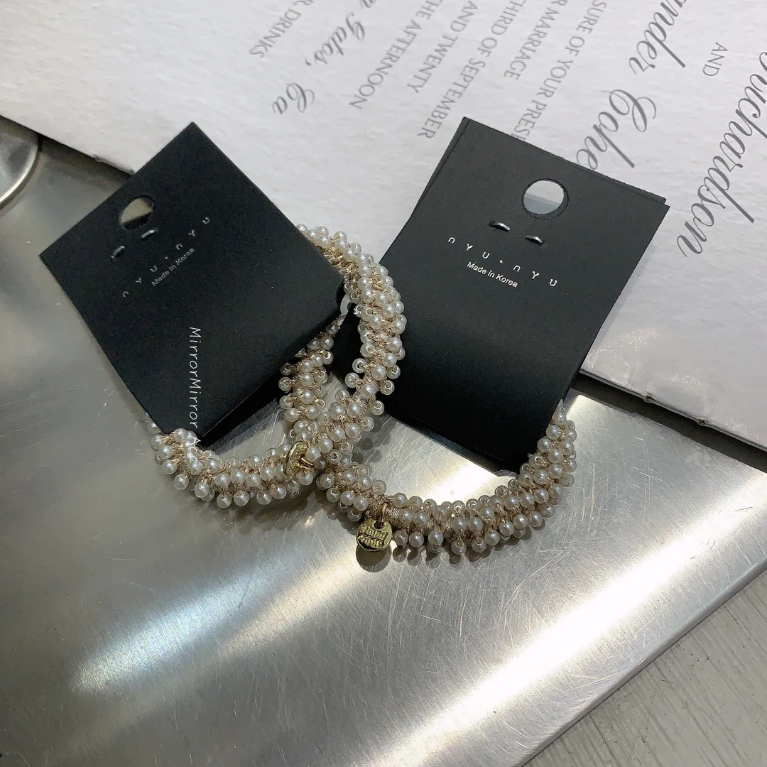 网红气质法式仿珍珠皮筋发圈扎马尾发绳