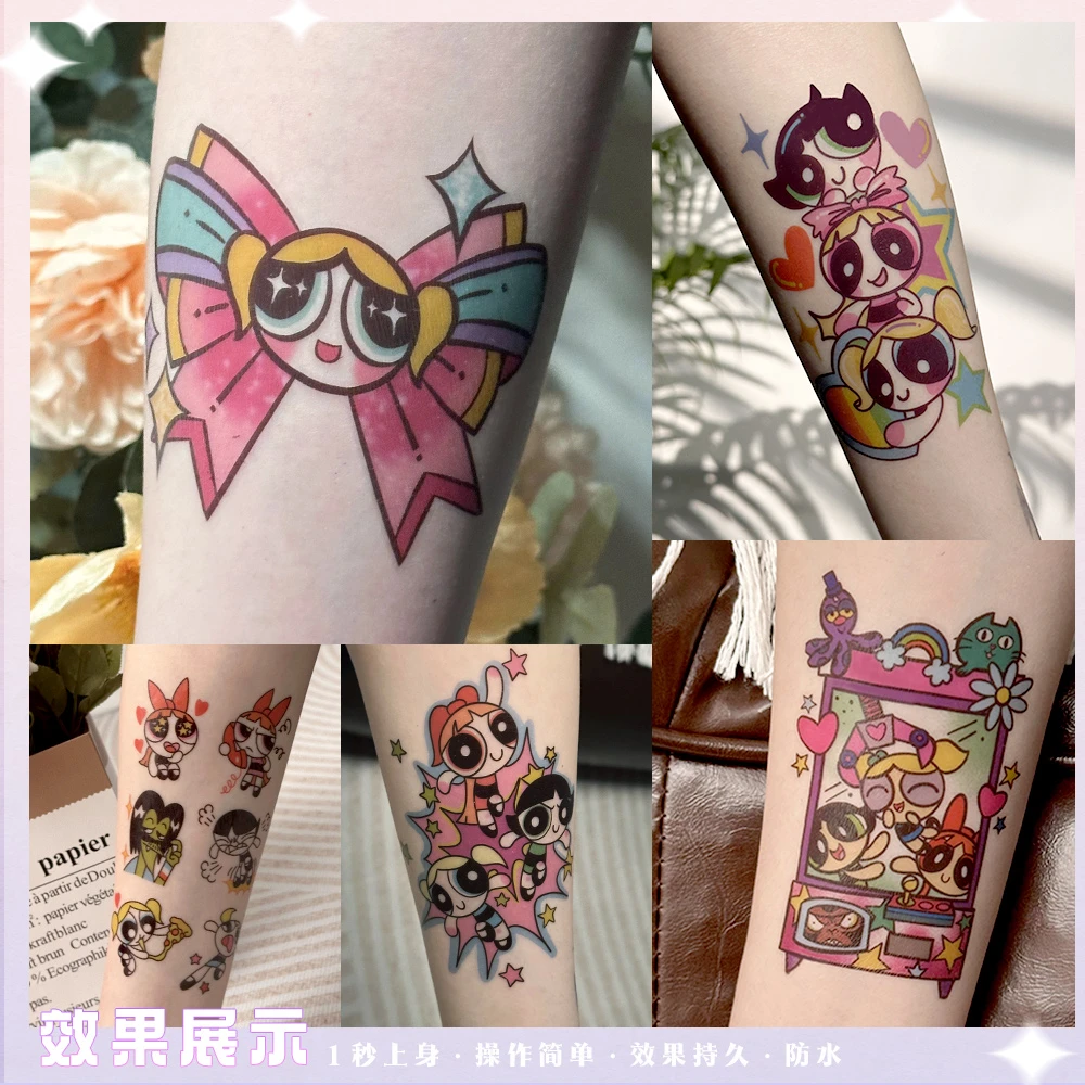 飞天小女警彩色卡通图案纹身贴纸可爱简单防水维持