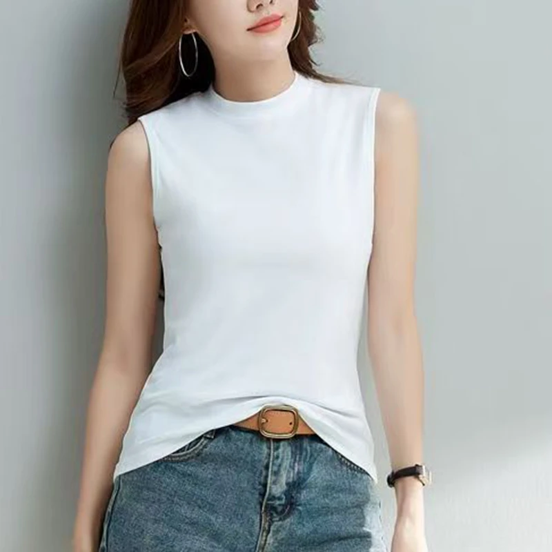 新款半高领打底衫无袖坎肩宽松显瘦休闲背心女韩版外穿
