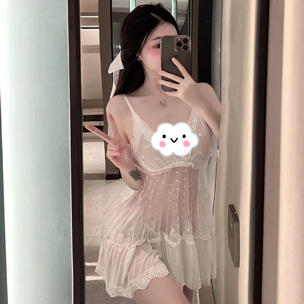 女款2024新款纯欲风睡裙蕾丝荷叶边月光性感轻奢波点吊带睡衣女