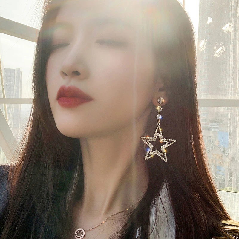 合金耳饰 星星耳环气质长款欧美个性夸张高级时尚耳坠女耳钉饰品
