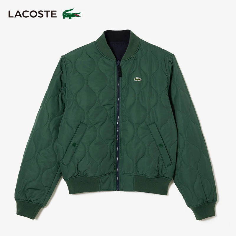 LACOSTE法国鳄鱼情侣装秋冬双面穿宽松棒球领夹克棉服外套|BH5953