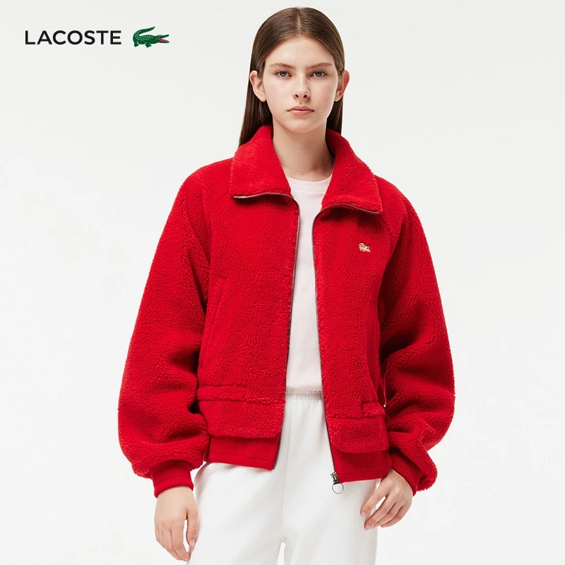 LACOSTE2025福蛇新春系列女装冬季新款保暖绒面拉链外套|BF5444